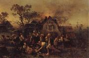 Ludwig Knaus A Farm Fire oil painting on canvas